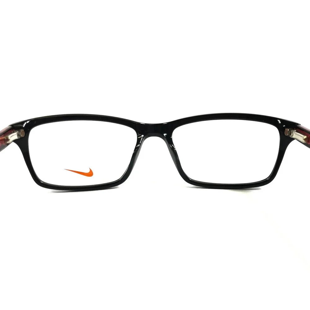 Nike Eyeglasses Frames 7242 002 Shiny Black Red Rectangle Full Rim 53-16-140
